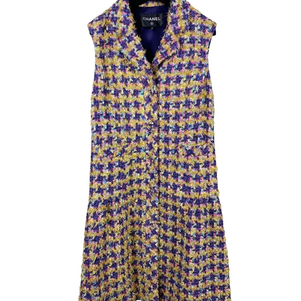 CHANEL STUNNING 22A MULTICOLOR TWEED VEST COAT DRESS!  38